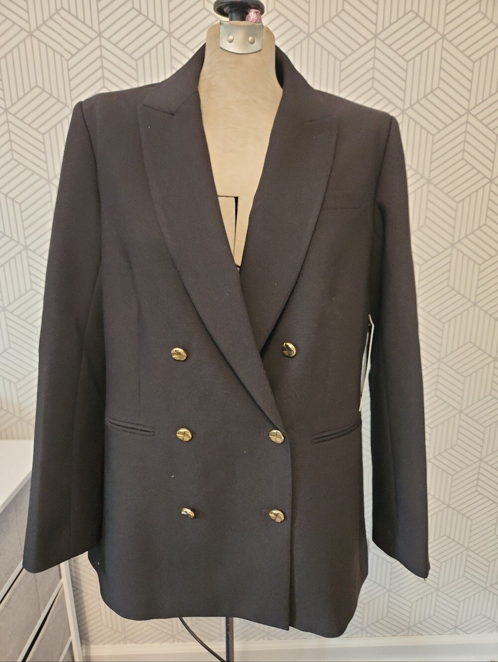 Tuckernuck Black Diana Double Breasted Blazer Gold Buttons Boxy Classic Size XL